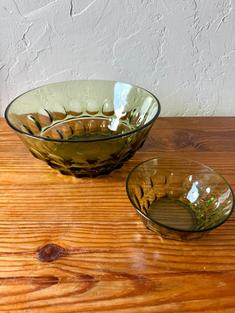 Vintage Anchor Hocking Avocado Green Bubble Glass Chip & Dip Bowl Set - Picture 8 of 9